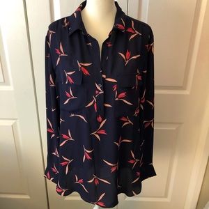 Ann Taylor navy blue floral blouse